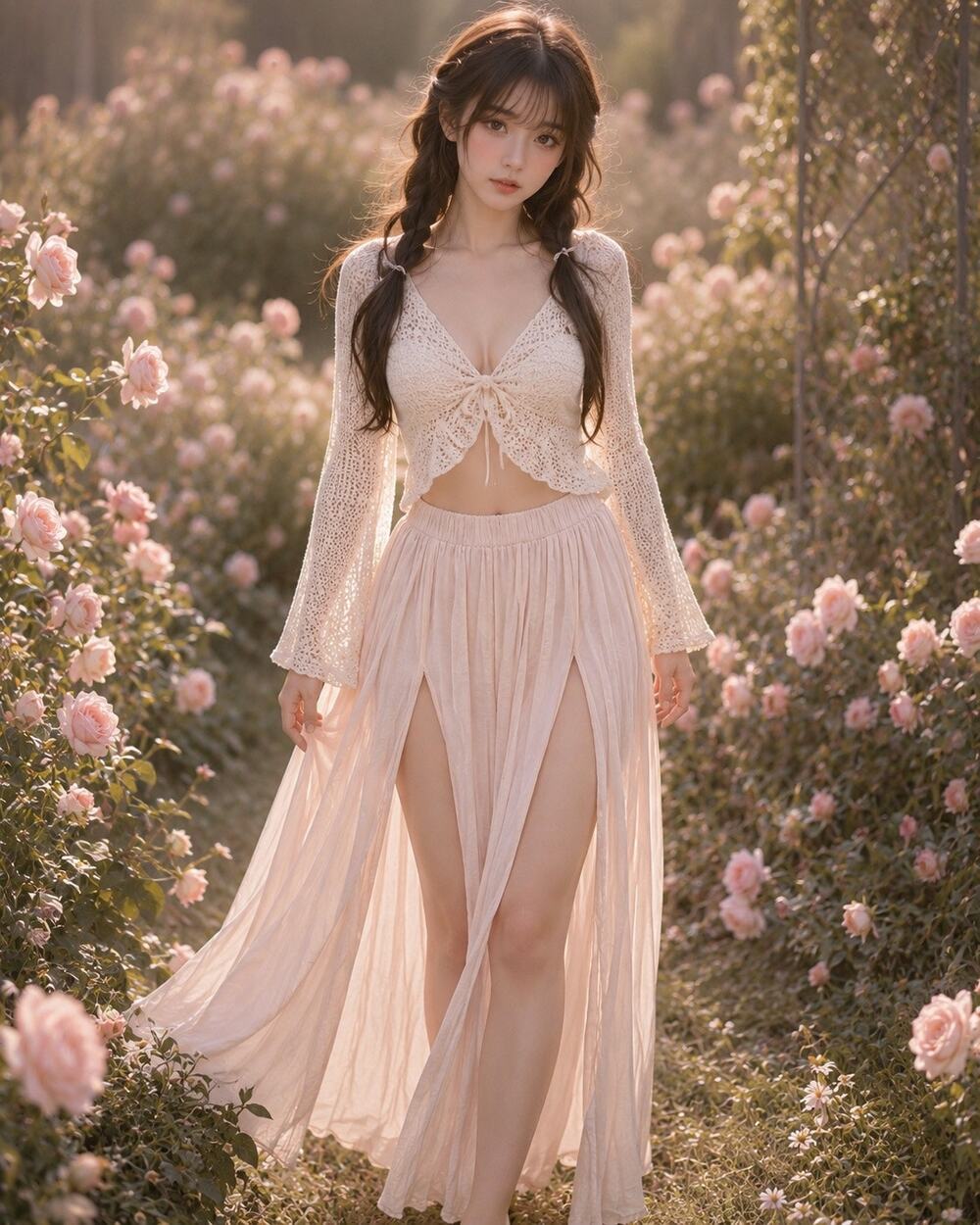 Coquette Balletcore Daydream high waisted double slit satin maxi skirt